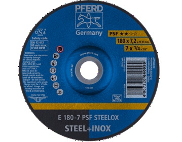 Pferd 230 x 7.2 x 22.23mm Depressed centre Aluminium Oxide Grinding Wheel Universal Line PSF STEELOX for steel/stainless steel