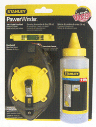Stanley Power Winder w/ Red Chalk and Line Level 30m