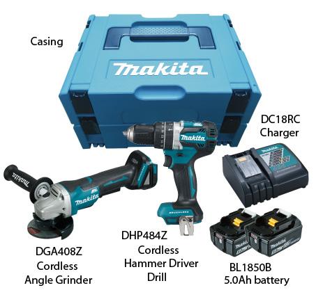 Makita 18V Hammer Driver Drill & Angle Grinder Combo Kit