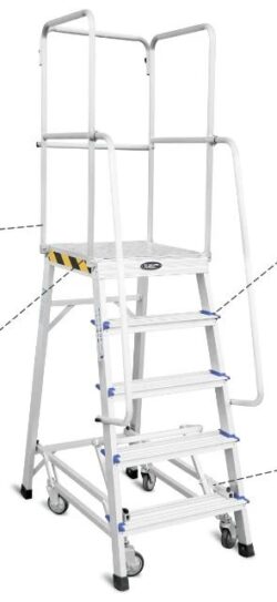 AIT XG Aluminium Platfrom Ladder with Retractable Caster Wheels – 8 Steps