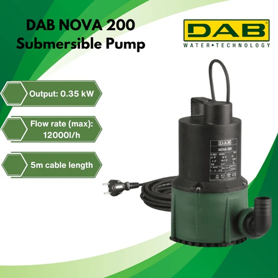 DAB NOVA200MNA Single phase 240V, 0.3Hp Submersible Pump – Non Auto