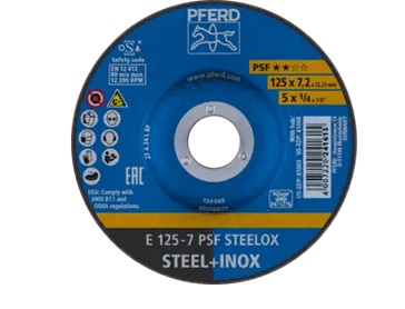 Pferd Grinding wheel E 125×7.2×22.23mm Depressed Centre Universal Line PSF STEELOX for steel/stainless steel